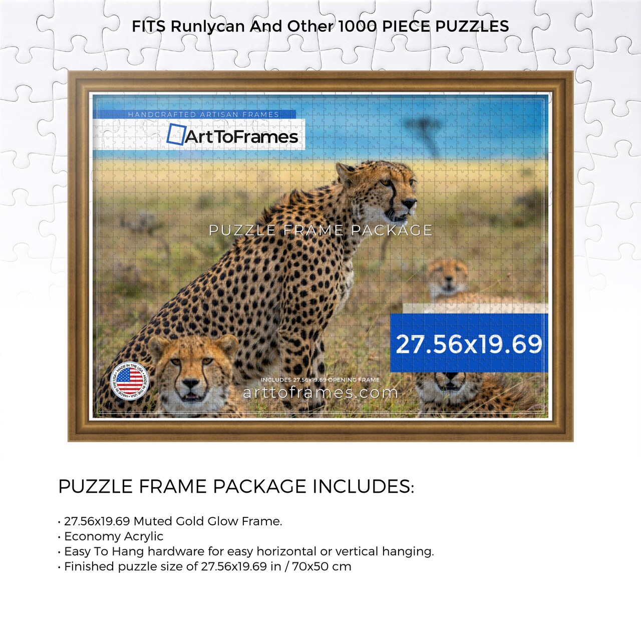 ArtToFrames 27.56x19.69 INCH / 70x50 CM Puzzle Frame for 1000 piece Puzzles.This 1.25 Inch Custom MDF Frame for Puzzles Comes with Economy Acrylic, Available in Multiple Colors